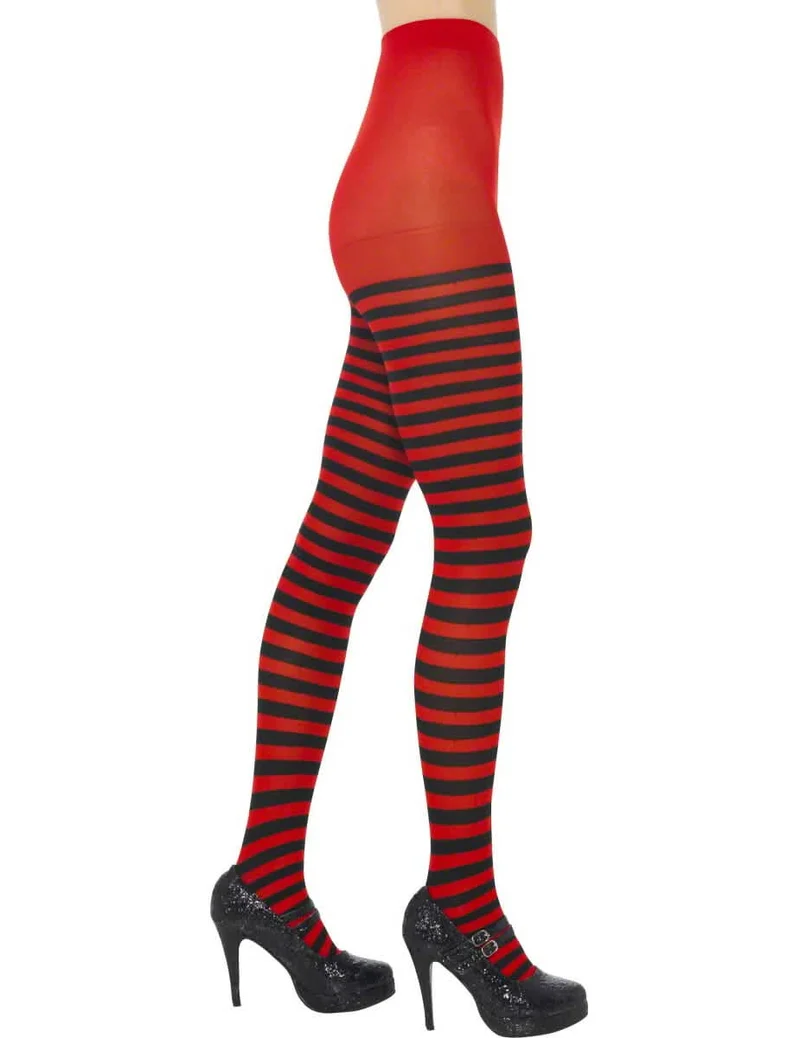 Schwarz-rot gestreifte Damen-Strumpfhose