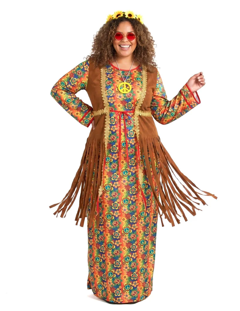 Langes Hippie-Kleid mit Fransen Plus Size für Damen