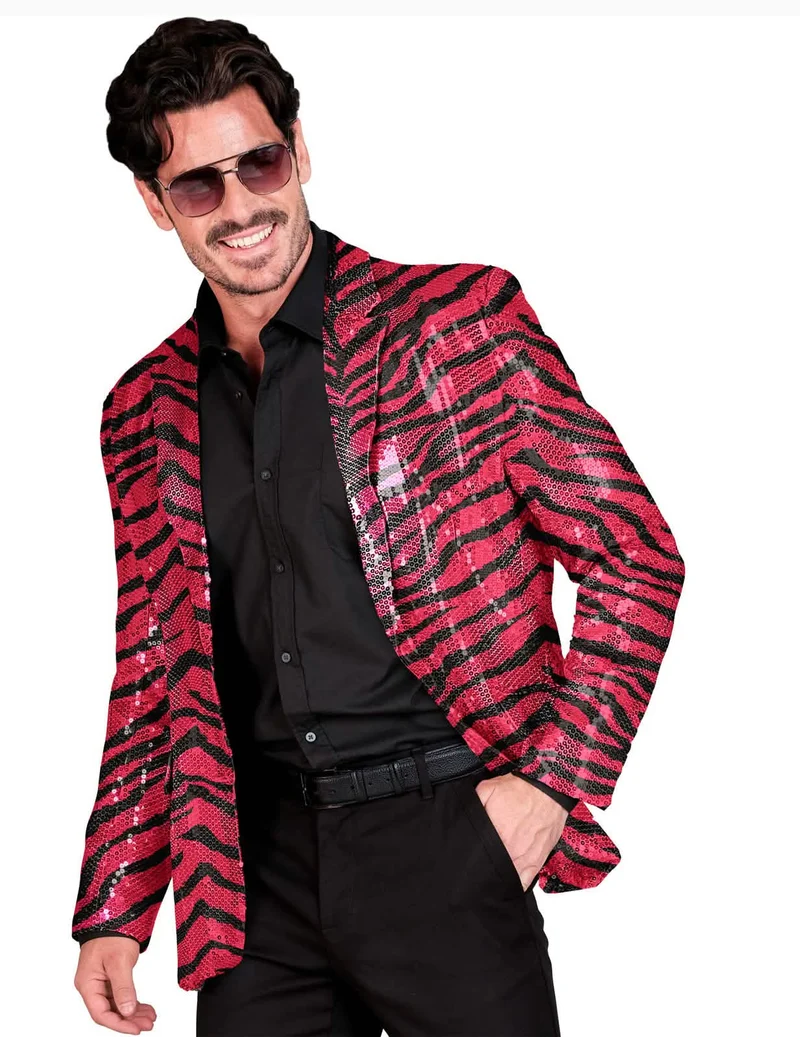 Pailletten-Anzugjacke pink getigert für Herren