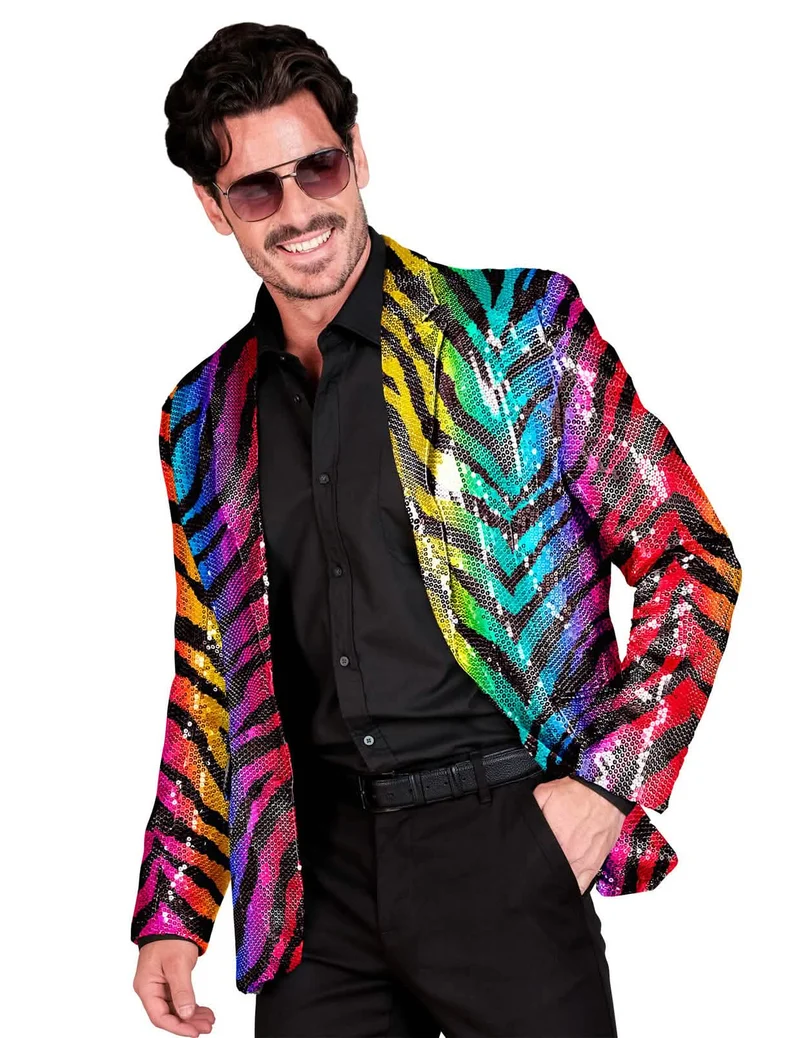 Pailletten-Anzugjacke Regenbogen-Tiger für Herren