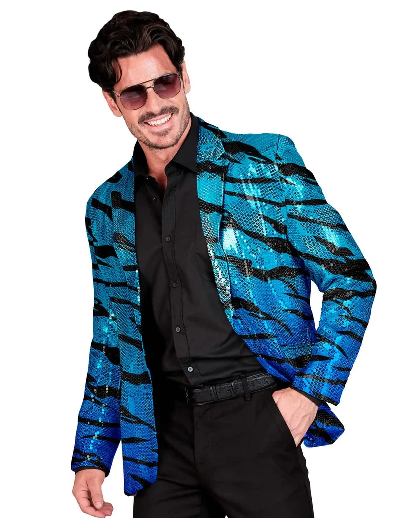 Pailletten-Anzugjacke blau getigert für Herren