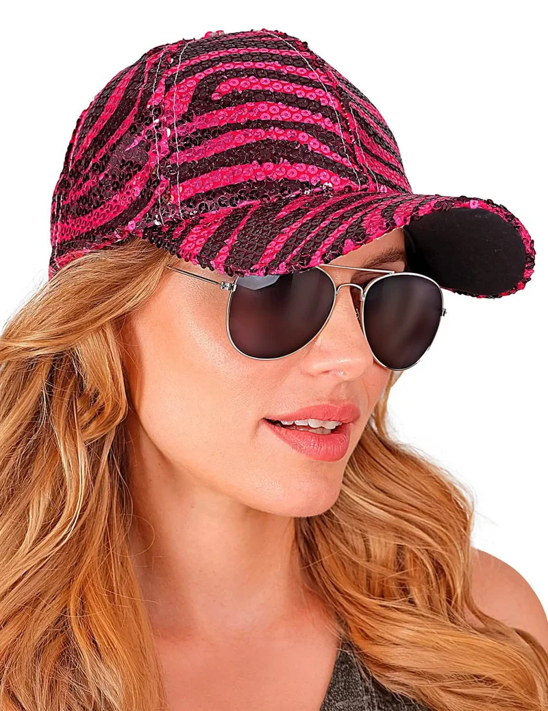 Paillettenkappe pink getigert für Erwachsene