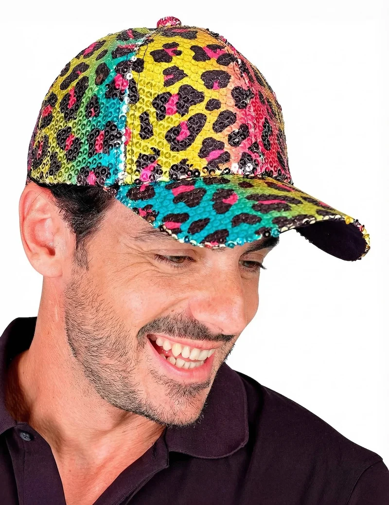 Bunte Paillettenkappe mit Leoprint für Erwachsene