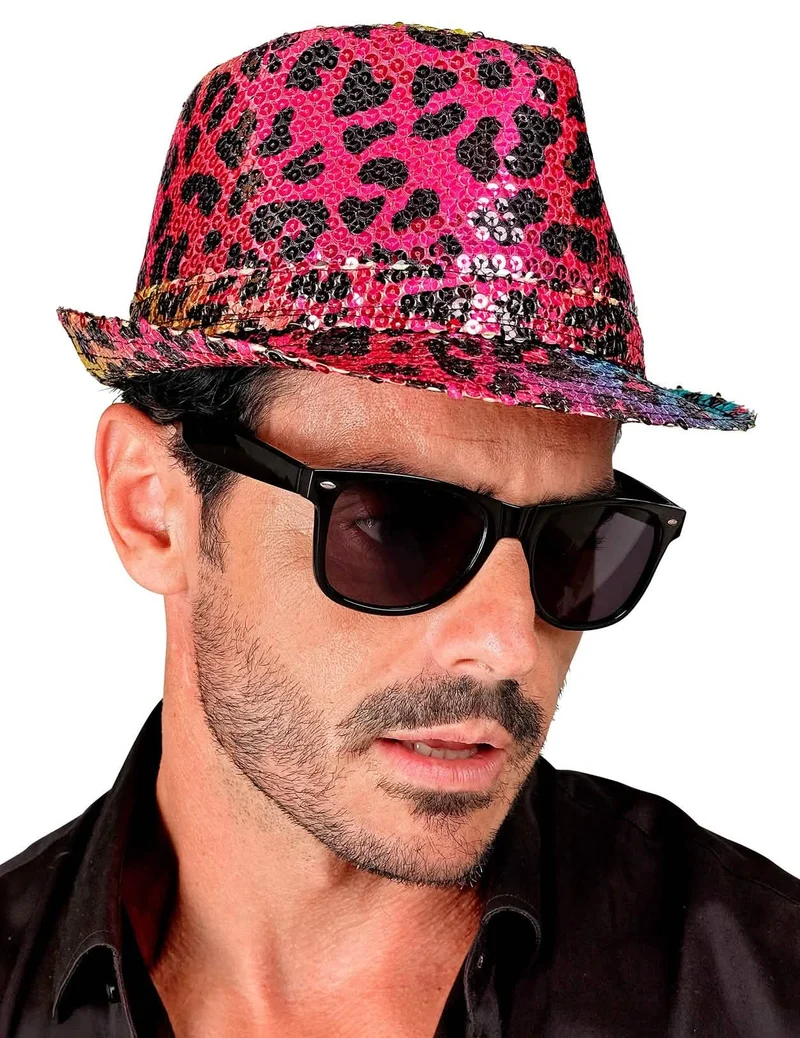 Bunter Pailletten-Hut mit Leoprint für Erwachsene