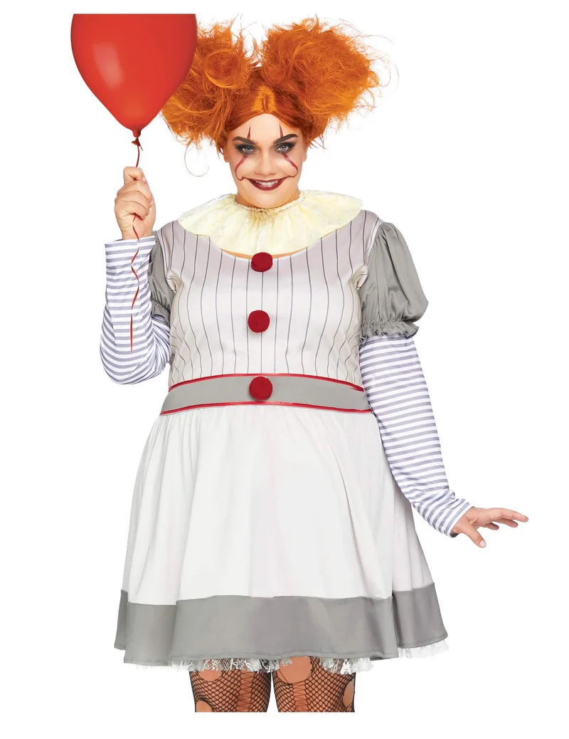 Horrorclown-Kostüm für Damen Plus Size weiss-grau-rot