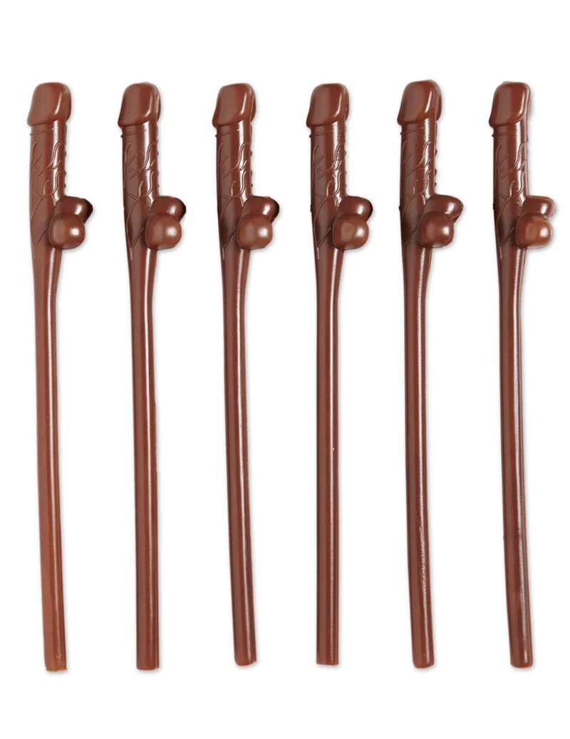 6 Penis Strohhalme dunkelbraun