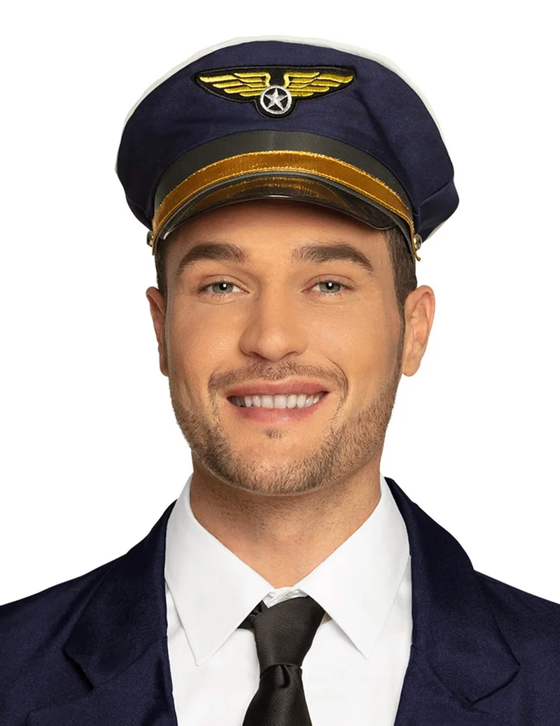 Pilotenmütze für Erwachsene blau-weiss-goldfarben