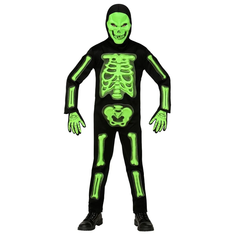 Halloween Kostüm Schwarz Grün Kind Skelett 3D