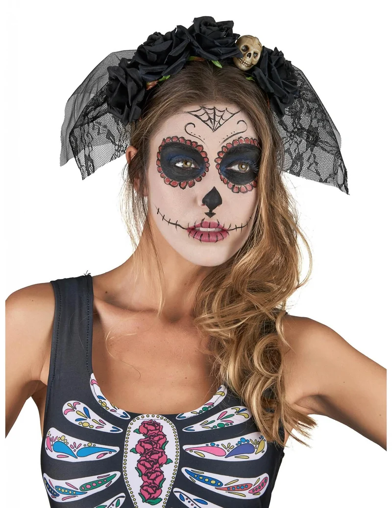 Haarreif mit schwarzer Spitze Dia De Los Muertos
