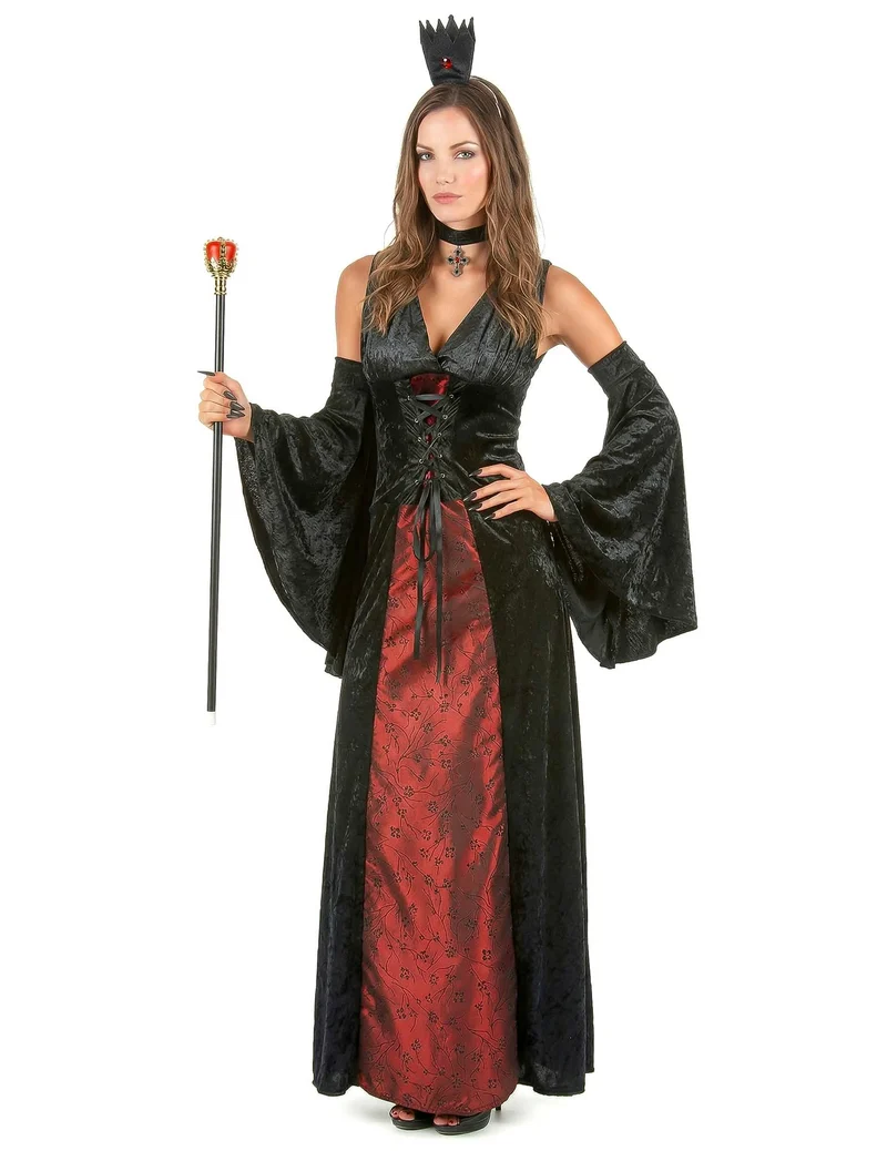 Vampirkleid für Damen mit Armstulpen schwarz-rot
