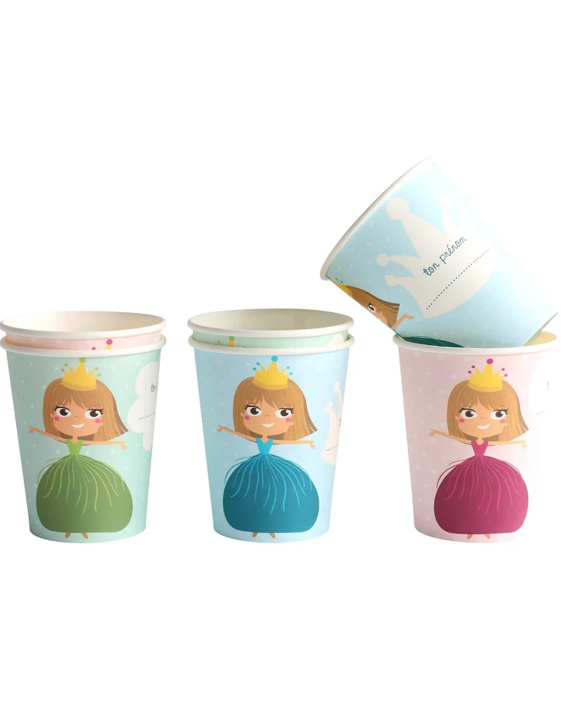 6 Prinzessin Pappbecher pastellfarben 250 ml