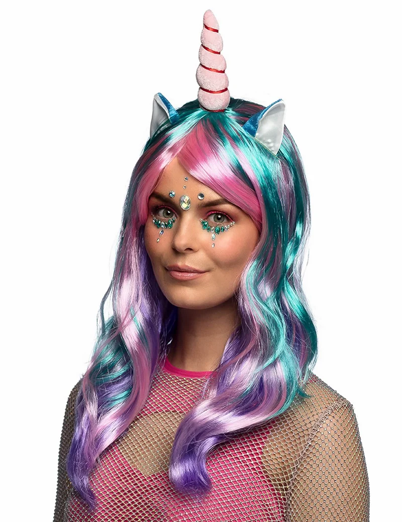 Bezaubernde Einhorn-Perücke für Damen Pastell bunt