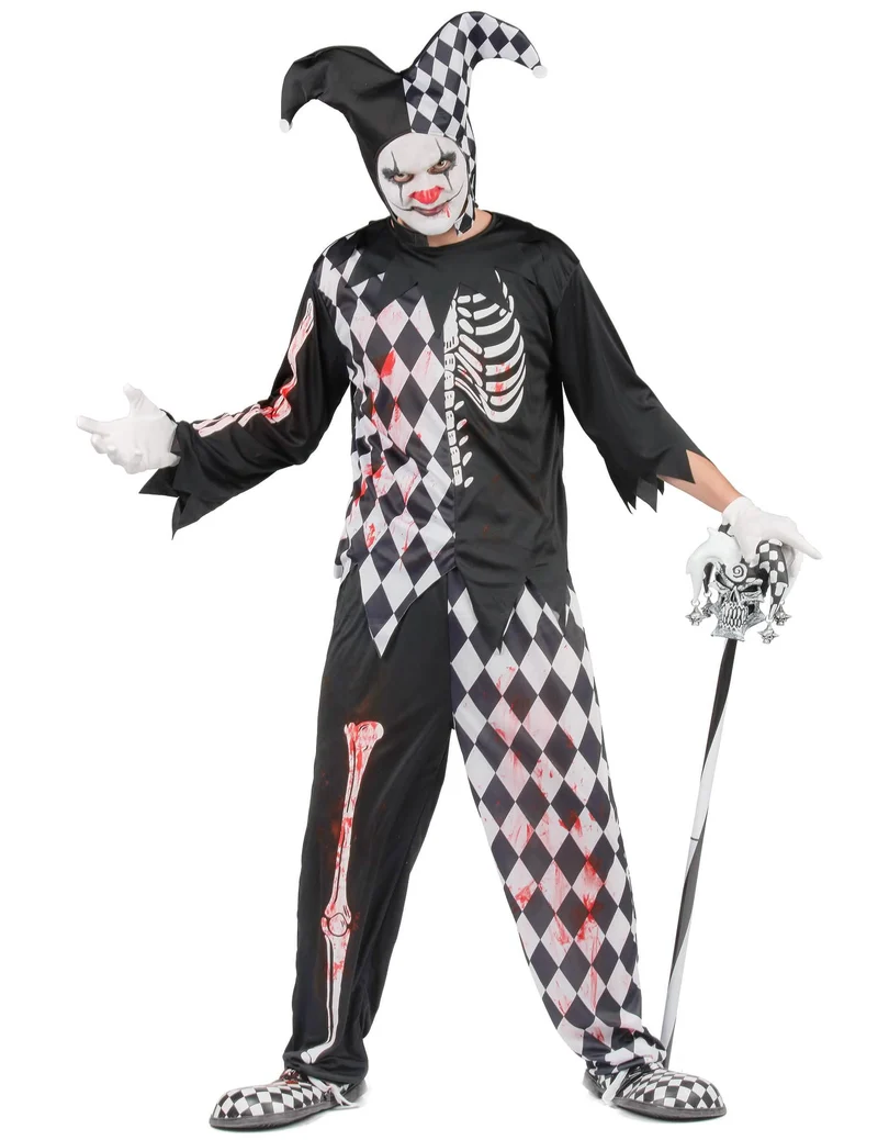 Horror Harlekin Halloween Kostüm für Herren schwarz-weiss-rot