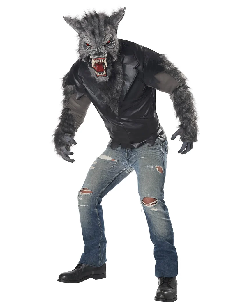 Schauriges Wolf-Kostüm für Herren Werwolf grau-schwarz