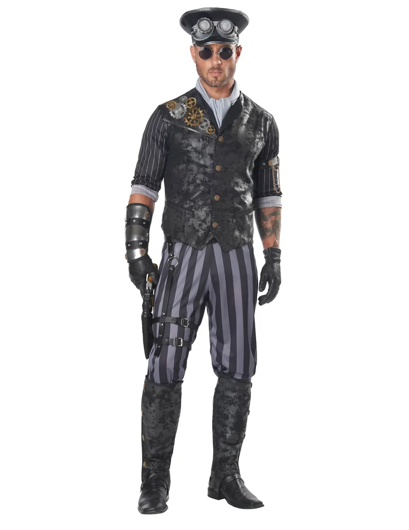Steampunk-Captain Herrenkostüm schwarz-grau-goldfarben
