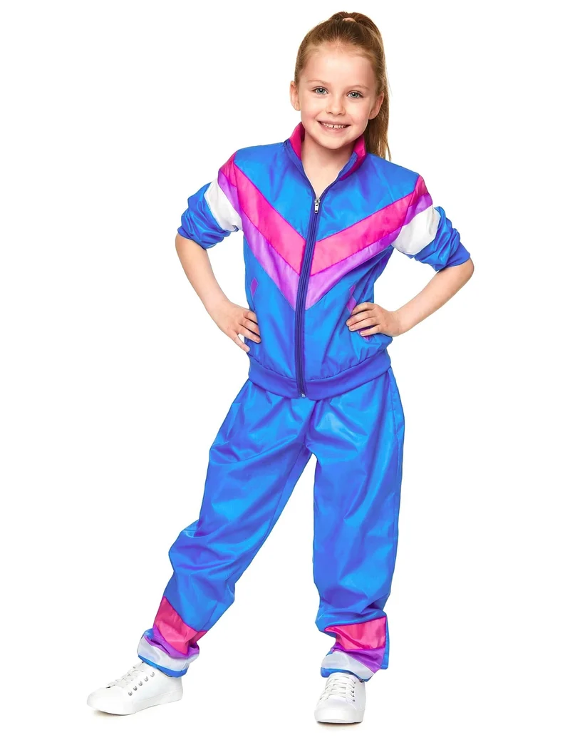80er-Jahre-Trainingsanzug für Kinder blau-pink