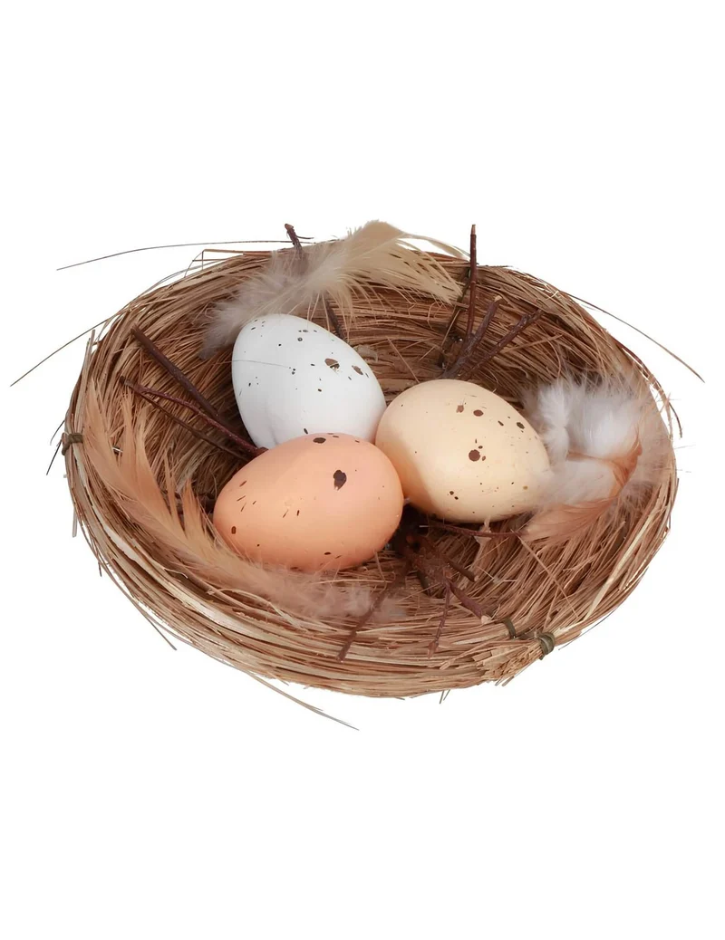 Osternest aus Stroh und Eiern Deko-Artikel 12 cm naturfarben