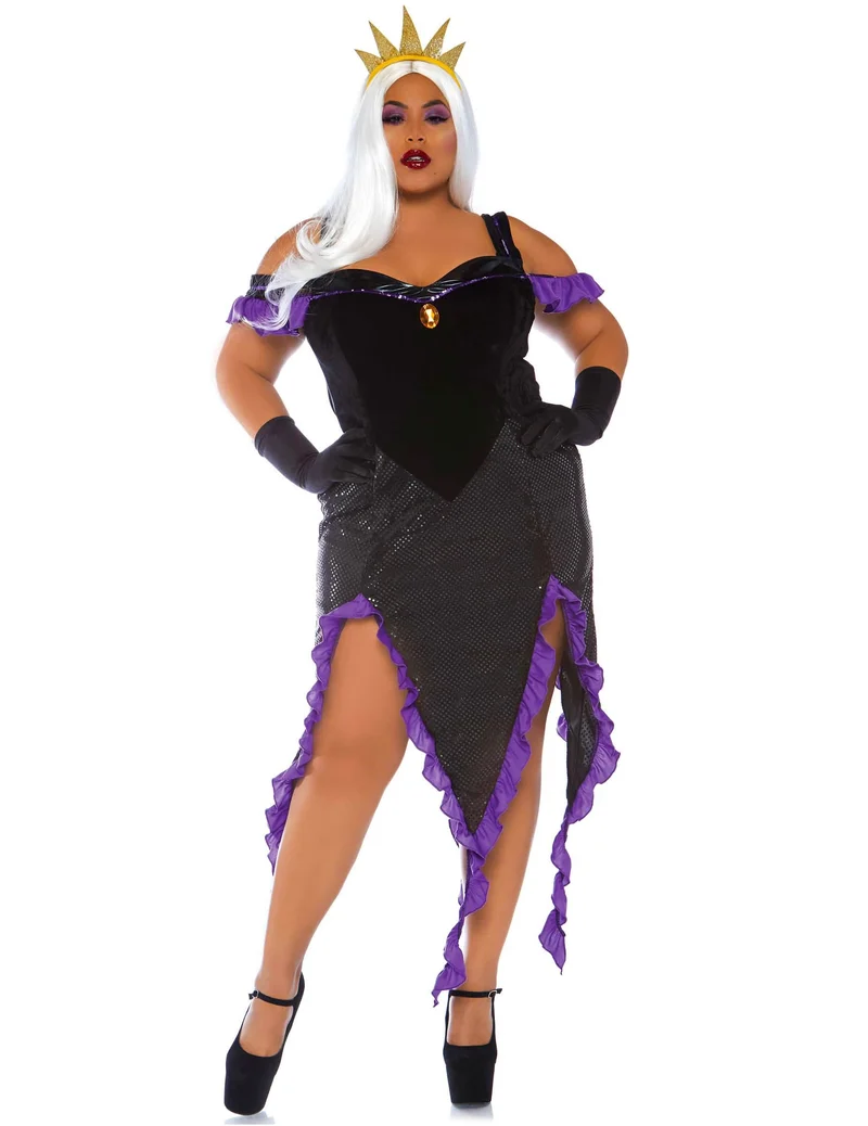 Meereshexe-Damenkostüm in Übergröße Halloween schwarz-violett