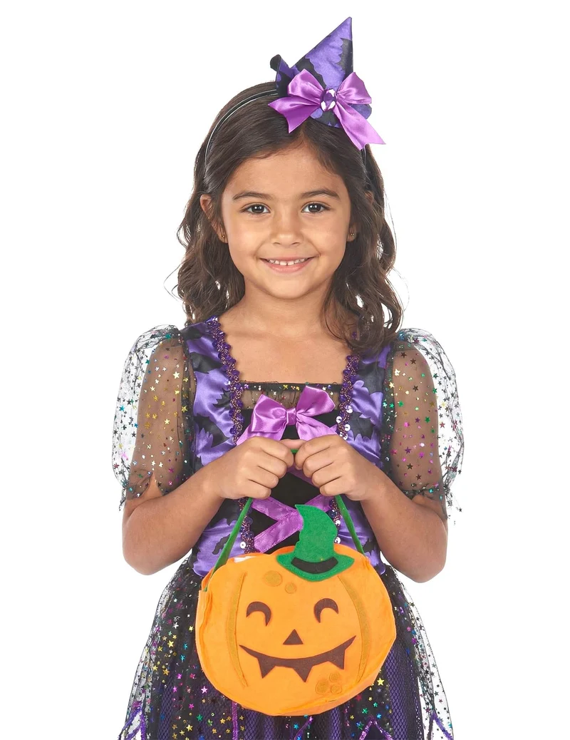 Süße Kürbis-Tasche für Kinder Halloween-Accessoire orangefarben-grün