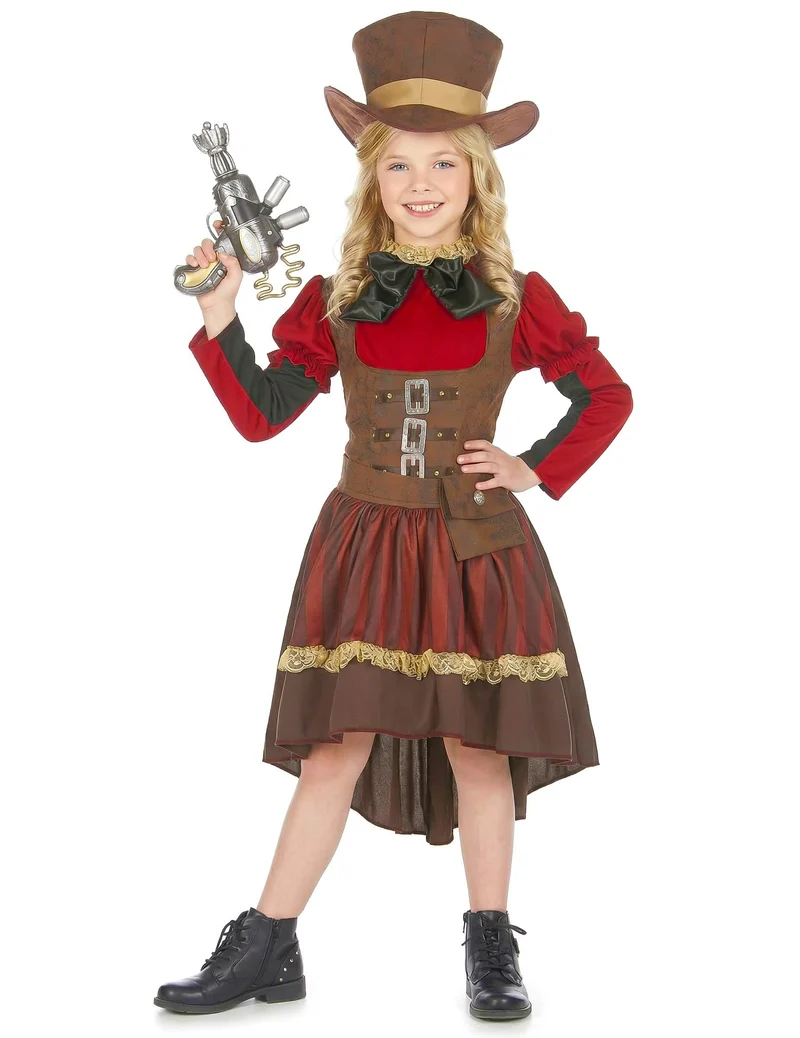 Edles Steampunk-Kostüm für Mädchen Halloweenkostüm braun-rot