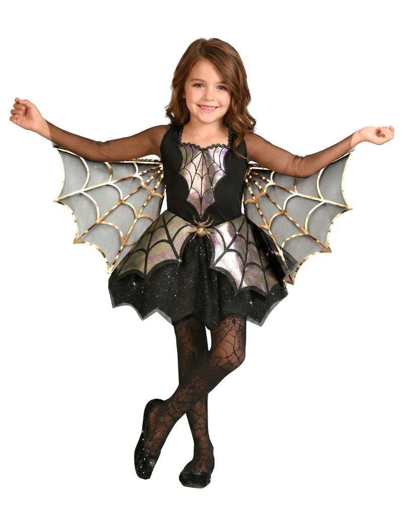 Hübsches Spinnen-Kostüm für Mädchen Halloween-Verkleidung schwarz-gold