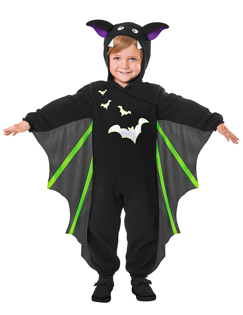 Fledermauskostüm für Halloween Kostüm-Overall schwarz-lila-grün