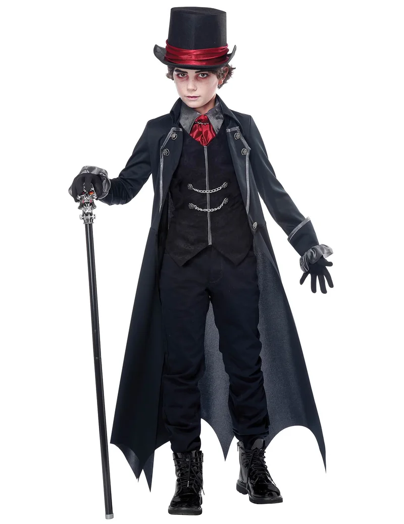 Gotisches Vampirkostüm für Jungen schwarz-grau-rot