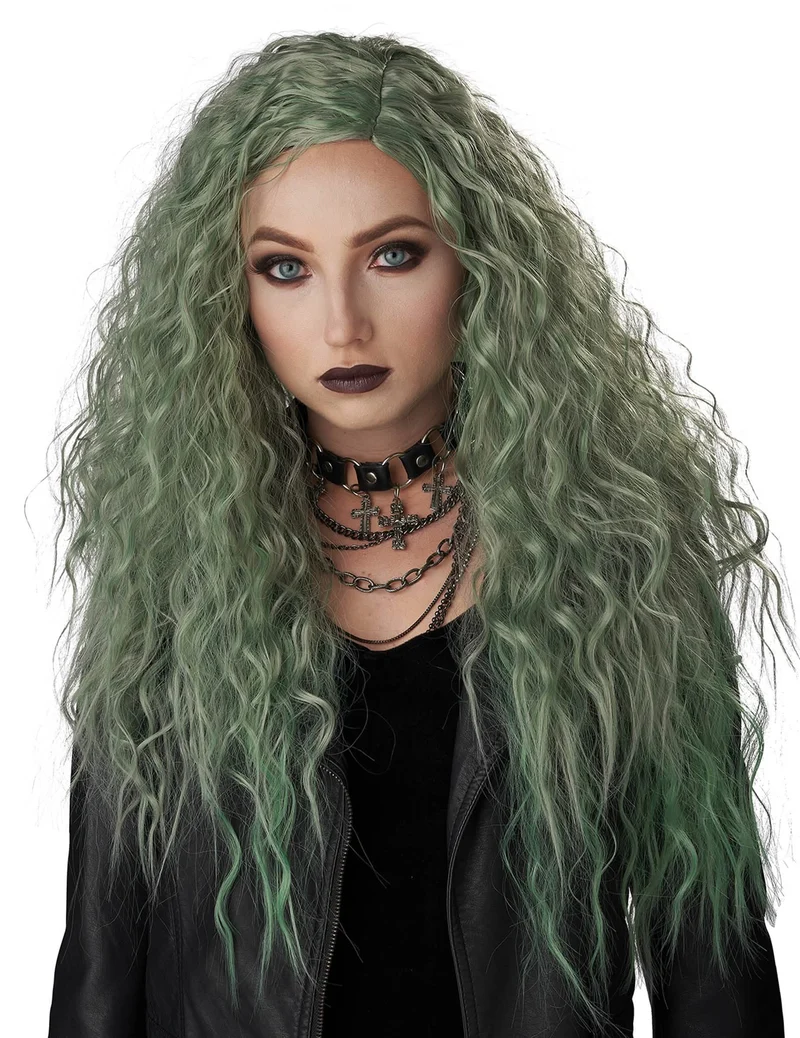 Gothic-Perücke für Halloween Hexe Damen-Accessoire wellig grün