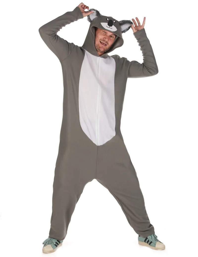 Tierisches Koala-Kostüm für Herren Tier-Overall grau-weiss