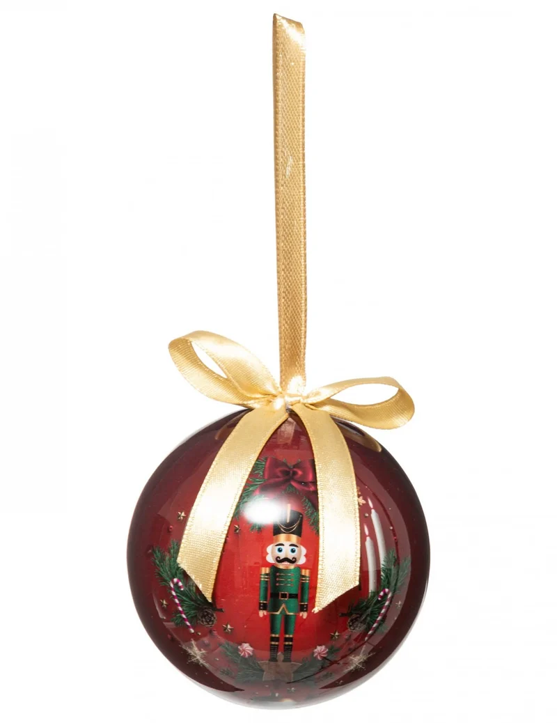 Rote Nussknacker-Soldat Weihnachtsbaumkugel 7,5 cm mit Goldband