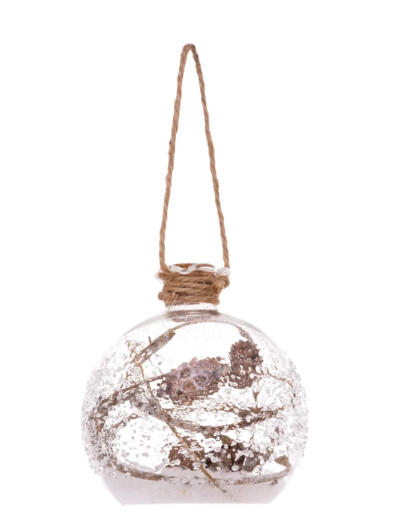 Weihnachtskugel aus Glas, kleine gefrostete Phiole 9 cm mit Schnee