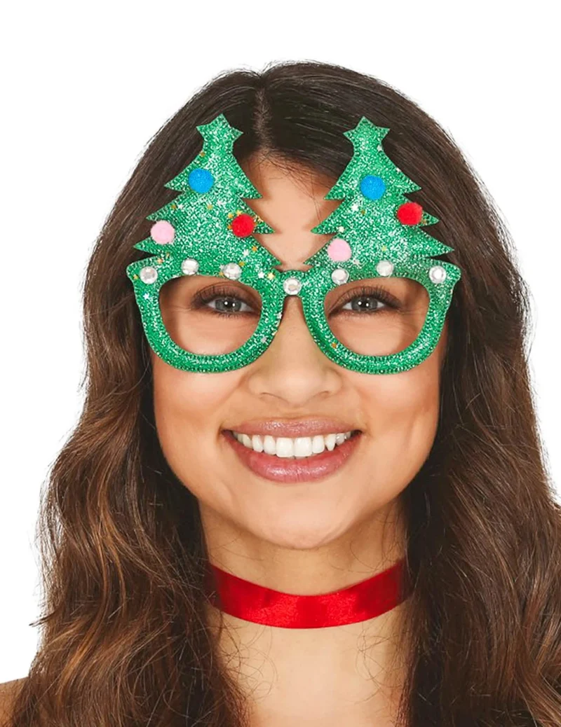 Humorvolle Weihnachtsbaum-Brille Accessoire grün-bunt
