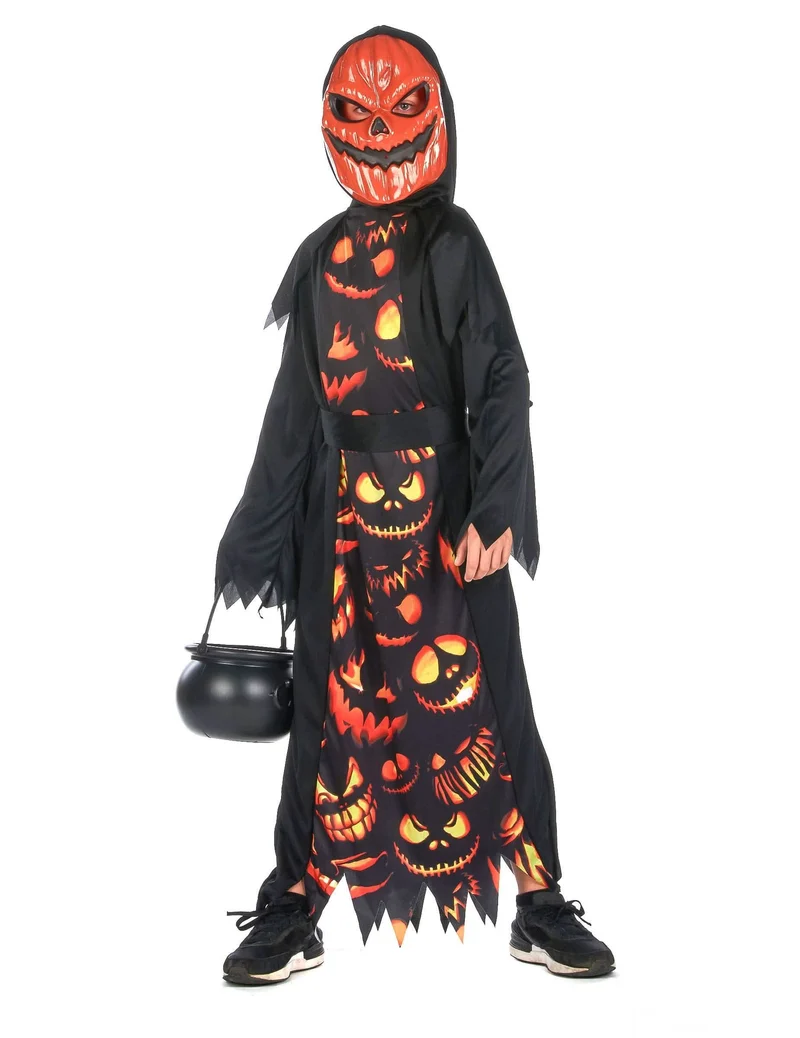schauriges Kürbiskostüm für Kinder Halloween-Verkleidung schwarz-orange