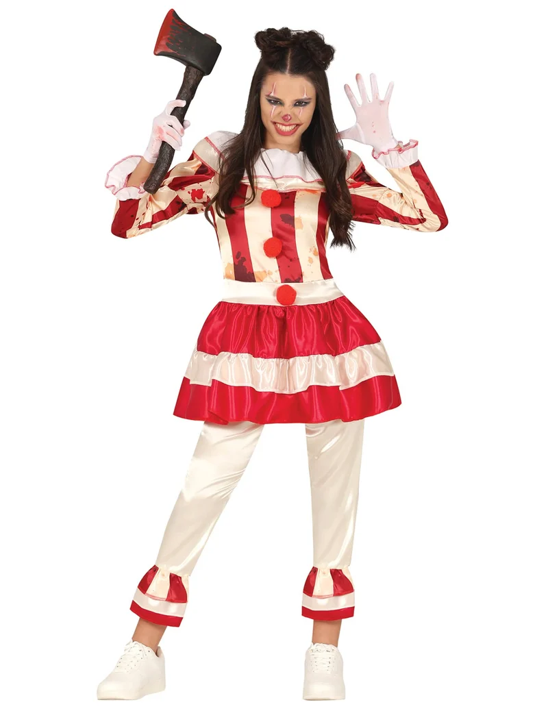 Horrorclown-Kostüm für Mädchen rot-weiß