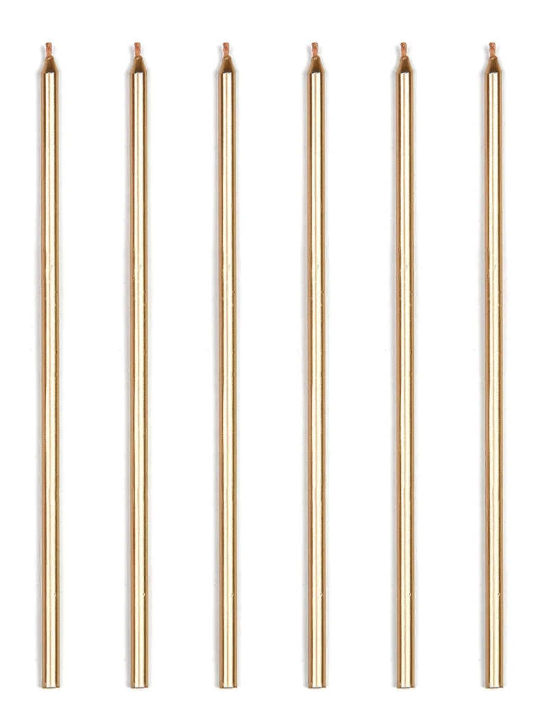 16 riesige metallic-goldene Kerzen 18 cm mit Kerzenhaltern