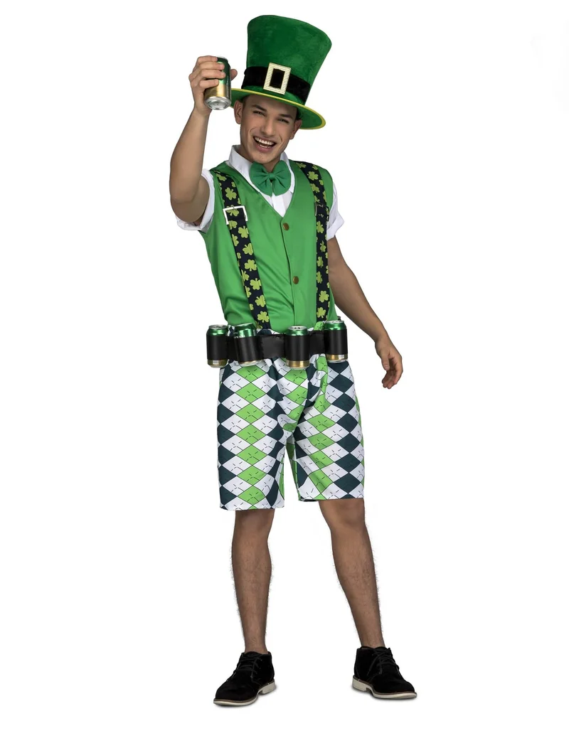 St. Patricks Day-Herrenkostüm mit Getränke-Gürtel grün