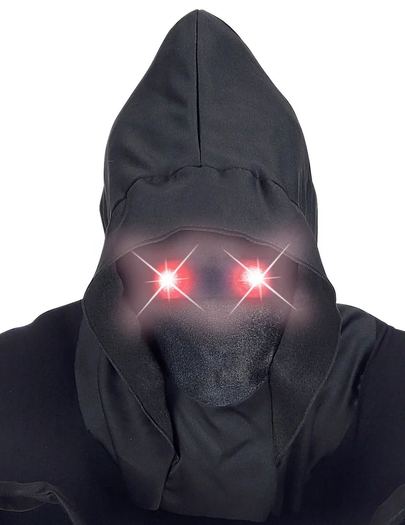 Vollmaske mit Kapuze und roten Leuchtaugen Halloween-Maske schwarz-rot