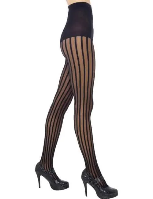 Schwarz gestreifte Strumpfhose Damen