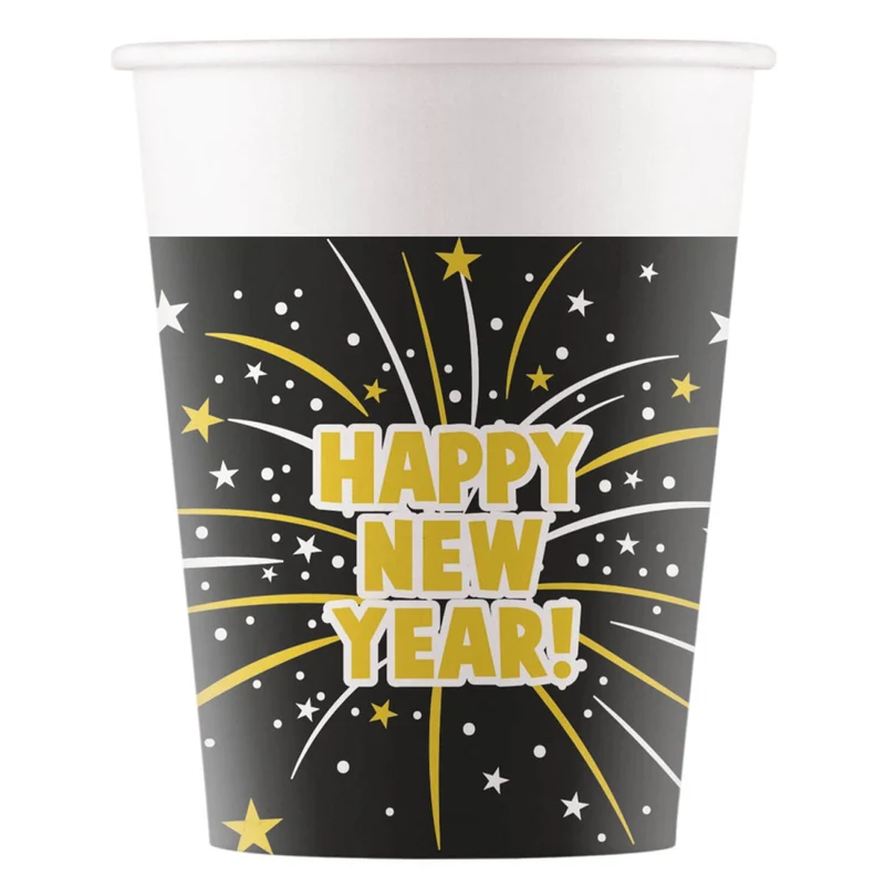 Frohes neues Jahr Becher Papier 200ml 8St