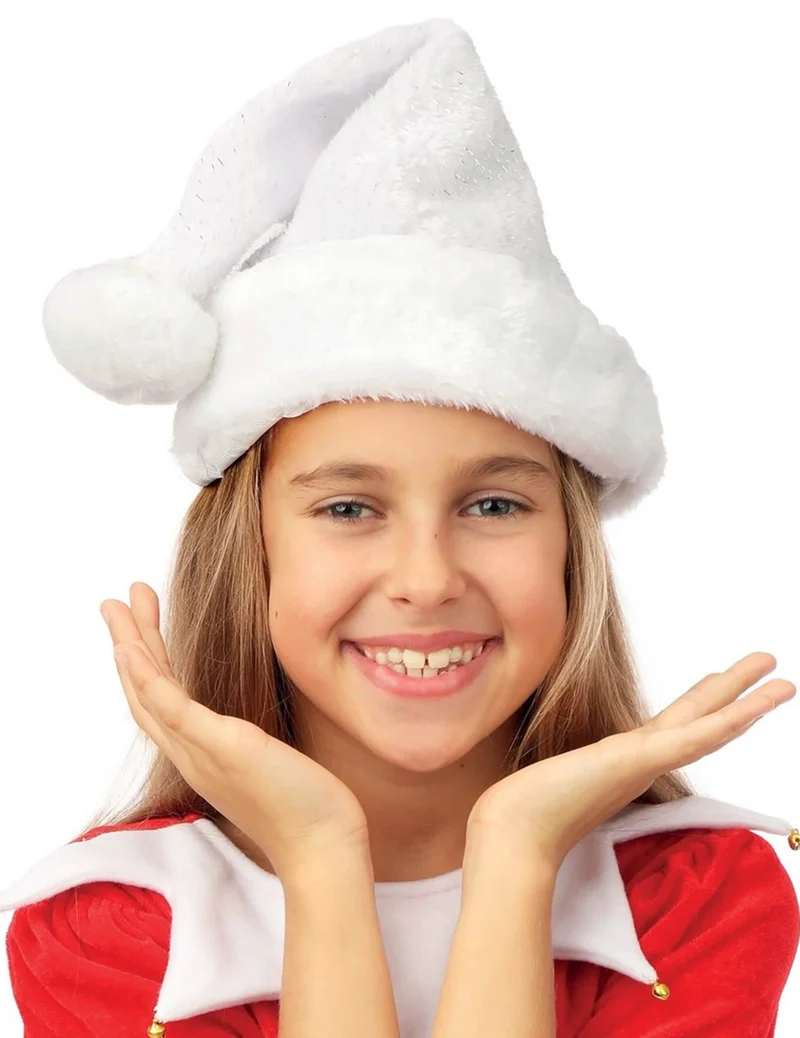 Weihnachtsmütze Weihnachtsmann Kind Weiß-Silber