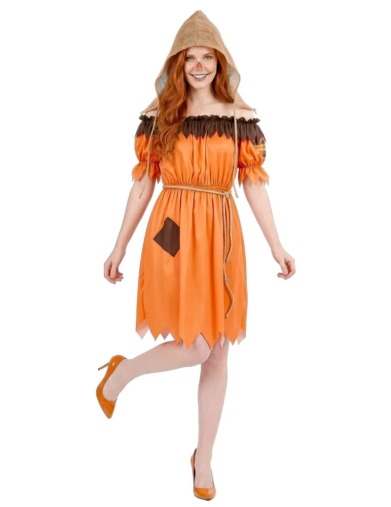 Vogelscheuche Kostüm für Damen orange Halloween