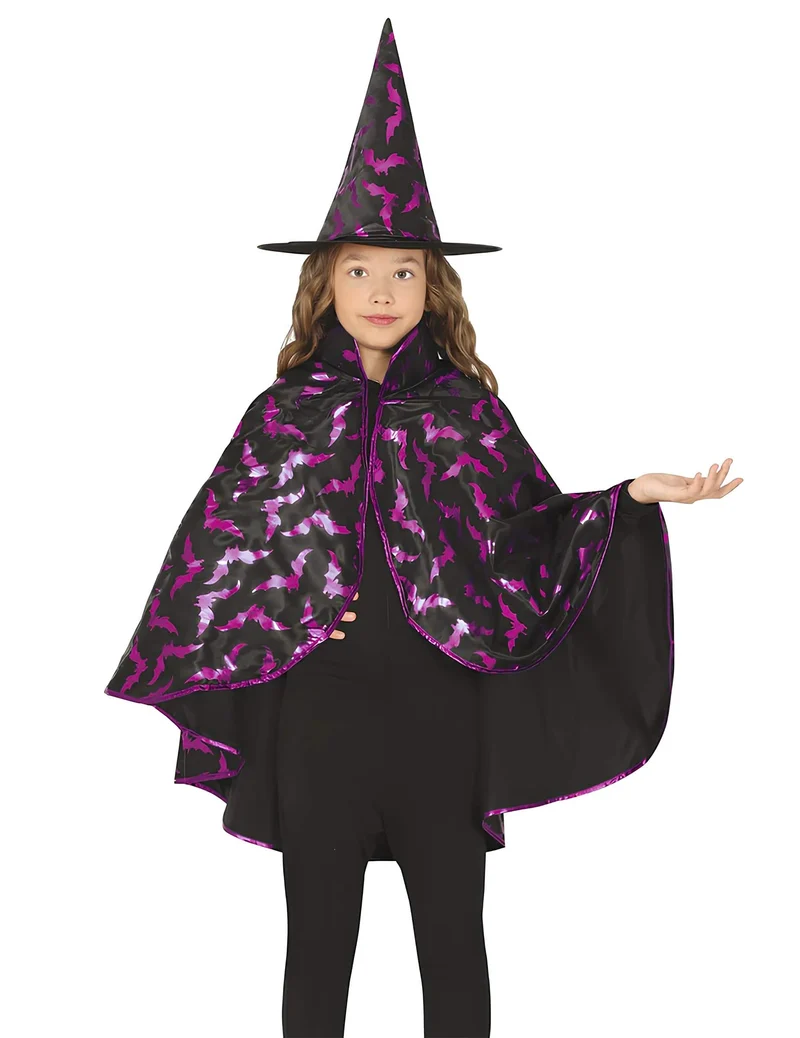 Hexen Set Umhang und Hut für Kinder violett