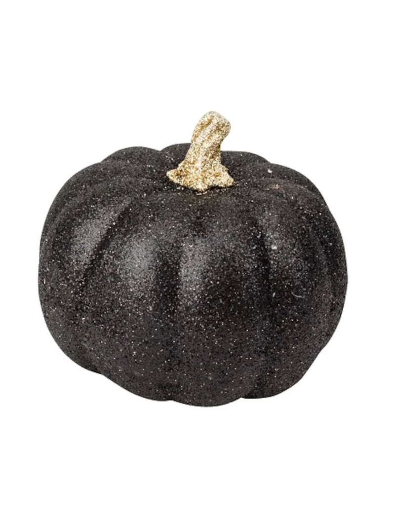 Glitzer Kürbis Halloween-Deko schwarz 12 cm