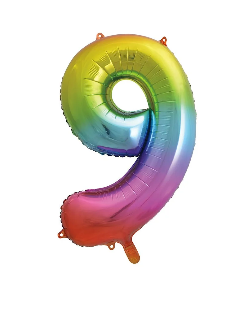 9 Jahre Figur Ballon Regenbogen Leer 86cm
