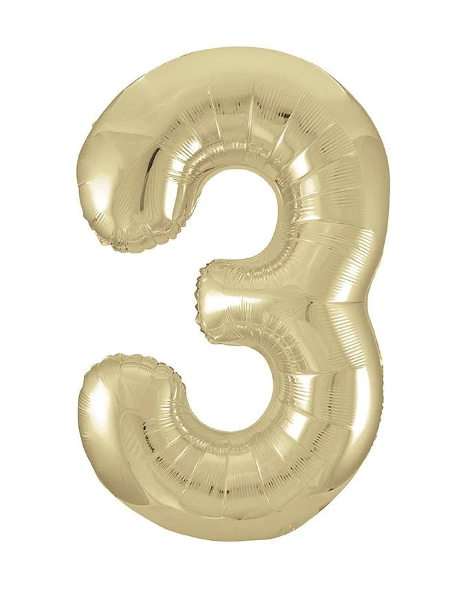 3 Jahre Figur Ballon Gold Glanz Leer 86cm