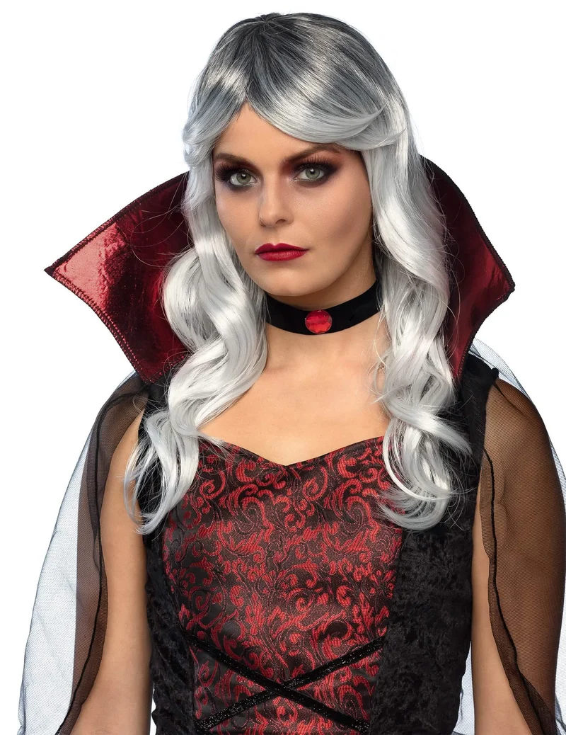 Weiße und graue lange Halloween-Perücke für Erwachsene