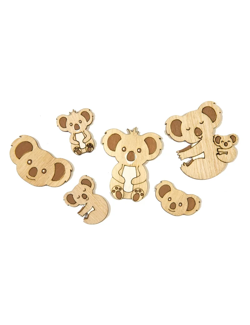 6 Koala Holzkonfetti 3,5 cm Naturdekoration