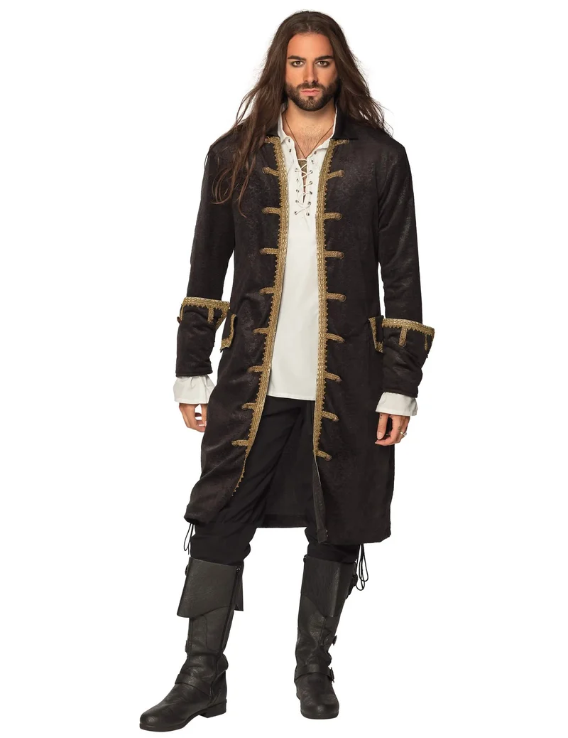 Schwarz-goldene Piratenkapitänsjacke für Herren