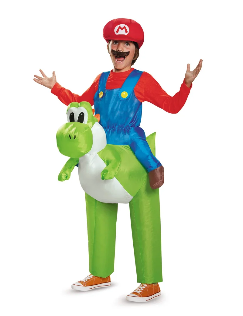 Aufblasbares Nintendo™ Yoshi Kostüm für Kinder grün-blau-rot