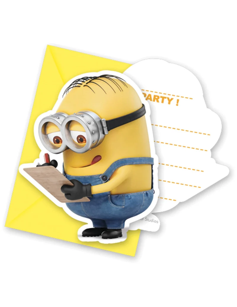6 Minions-Einladungskarten mit Umschlägen